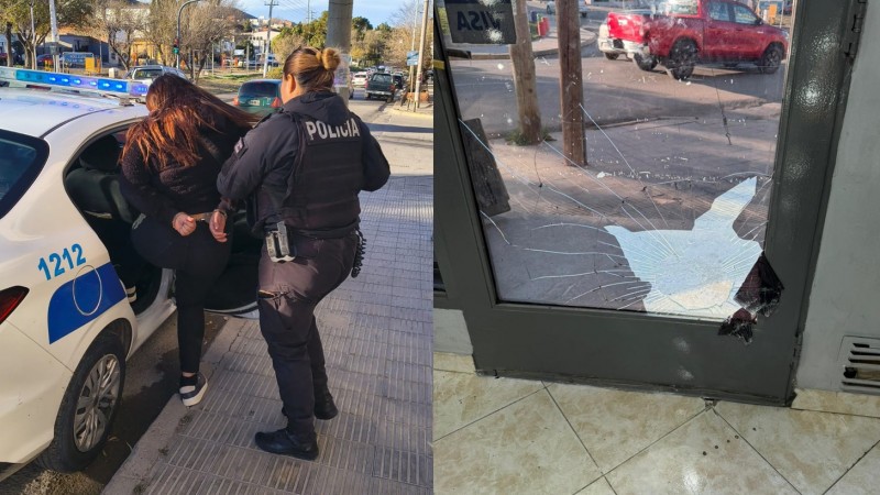 Furia y destrozos en una barbería céntrica: una joven pateó la vidriera, amenazó de muerte al dueño y terminó presa
