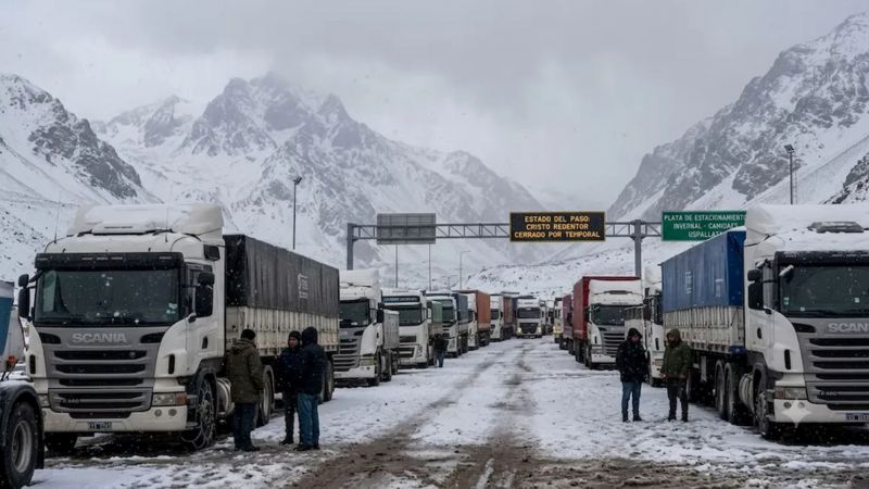 Paso a Chile cerrado por nieve: más de 1.500 camiones varados y crece la incertidumbre en la cordillera
