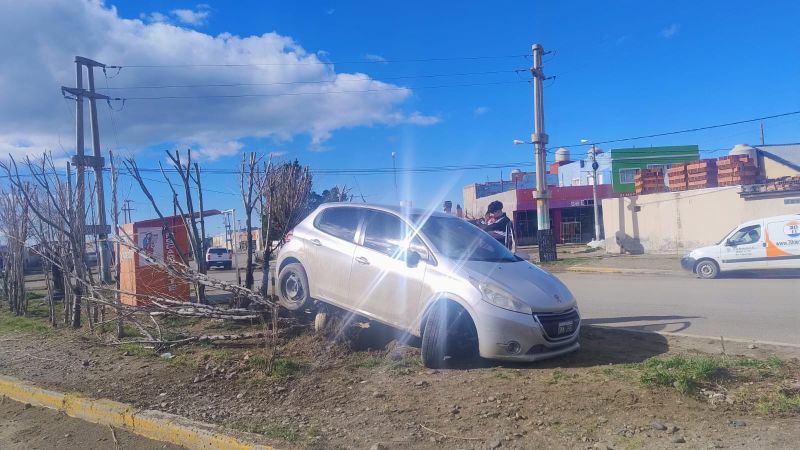Susto en Km 8: un auto terminó contra un árbol tras morder un bache en plena avenida