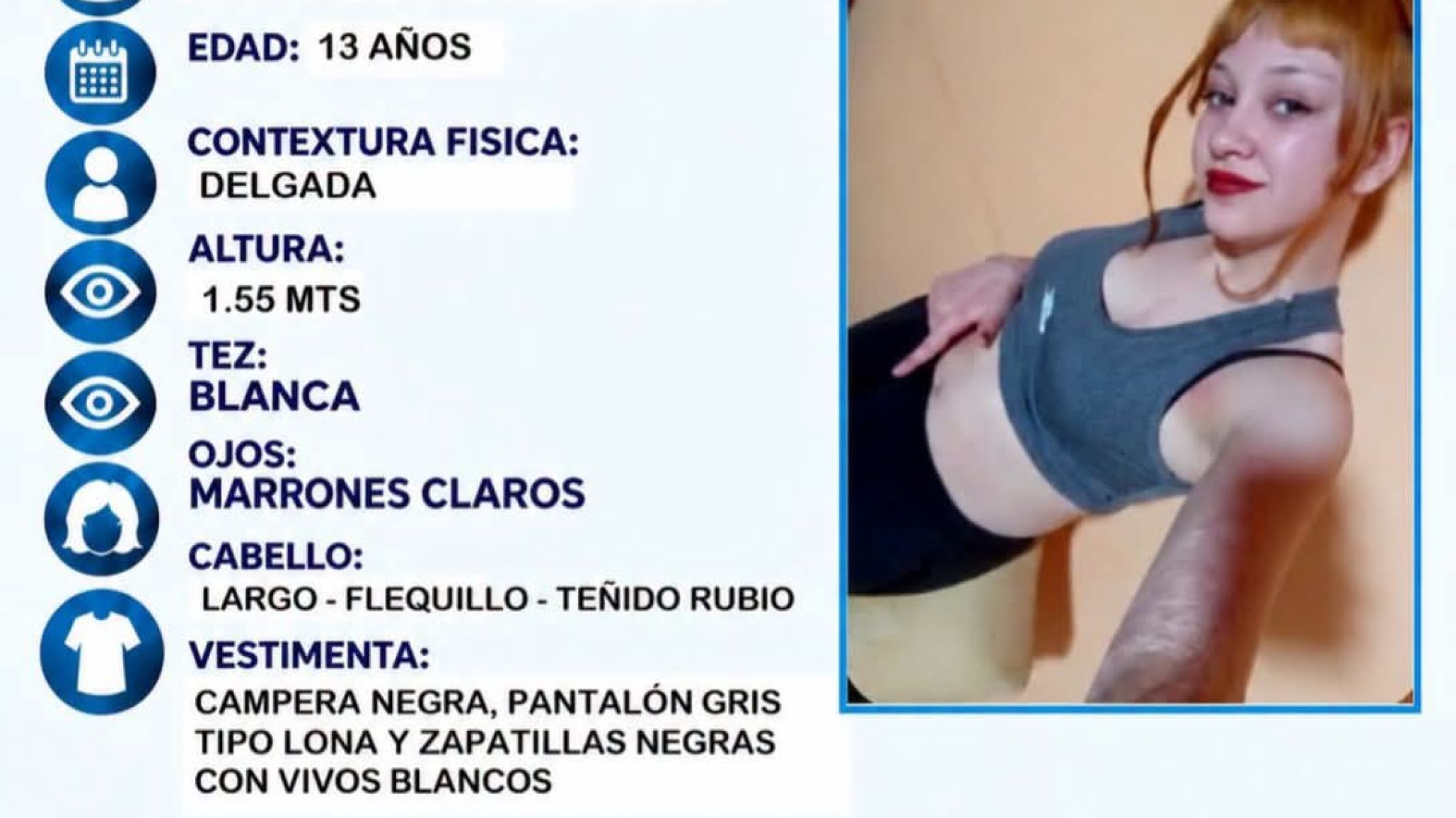 Buscan a una adolescente de 13 años desaparecida en Sarmiento