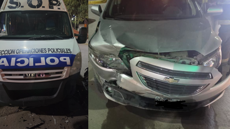 Fuerte choque en Comodoro: un auto terminó contra una camioneta policial y hubo un herido
