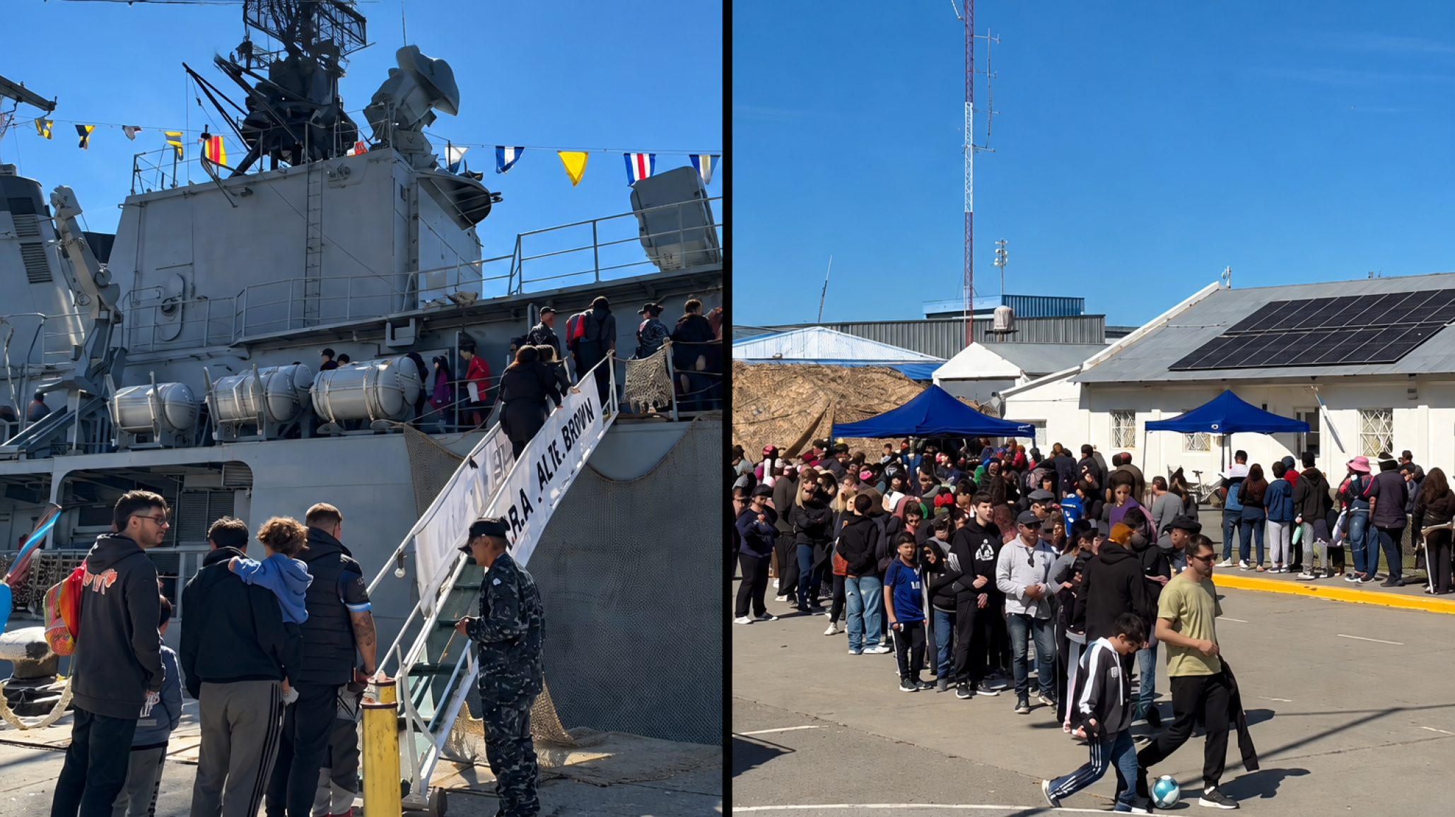 Largas filas en el puerto de Comodoro para visitar el Almirante Brown: los festejos siguen el lunes