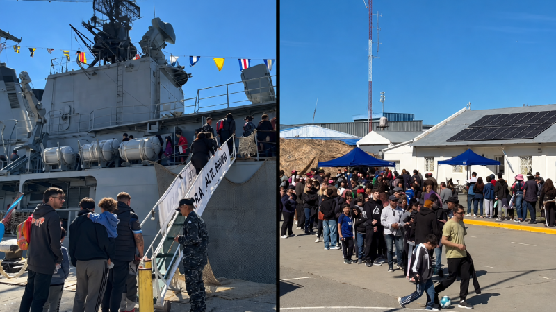 Largas filas en el puerto de Comodoro para visitar el Almirante Brown: los festejos siguen el lunes