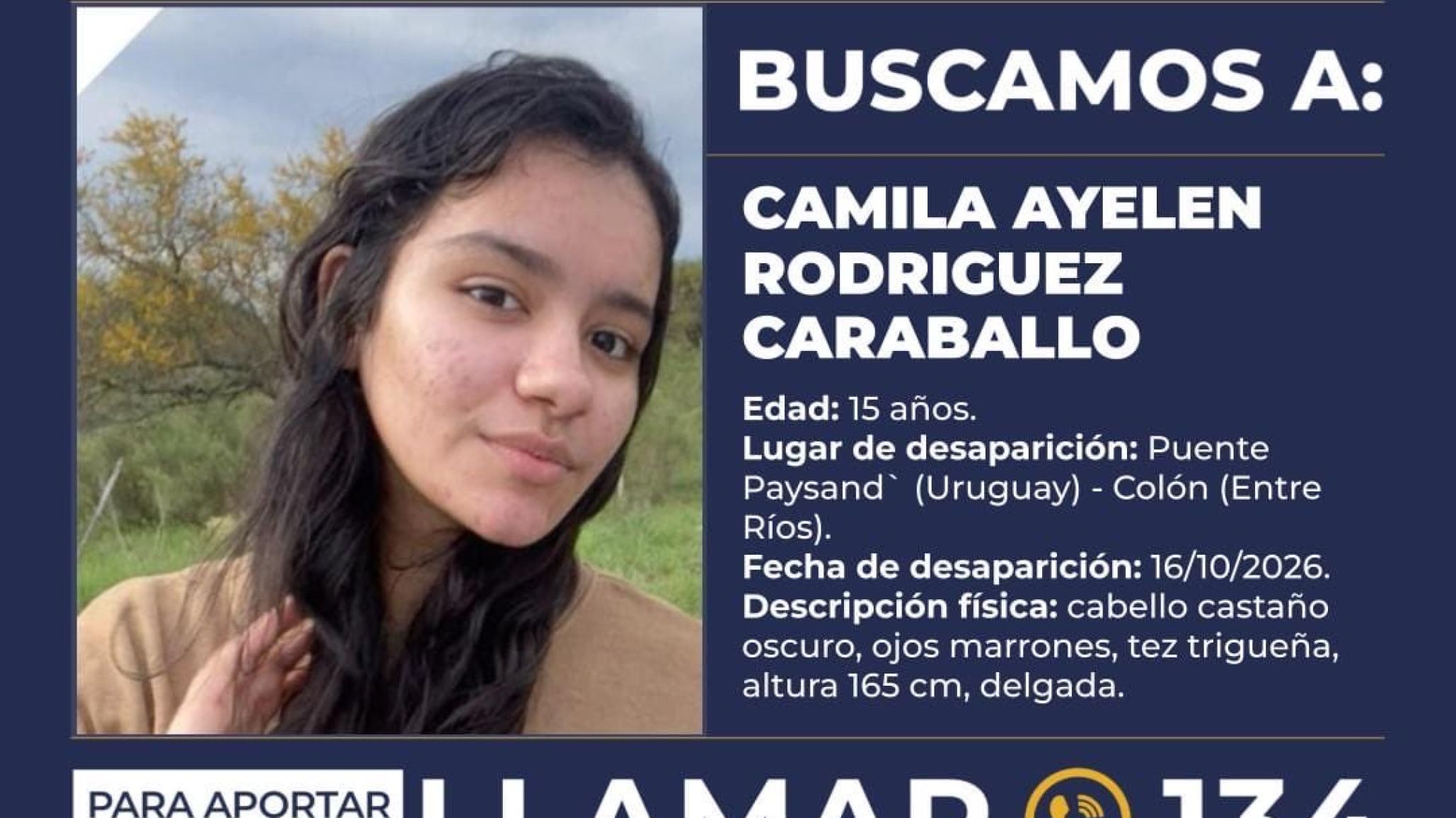 Alerta Sofía por la desaparición de Camila Ayelén Rodríguez Carballo: intensa búsqueda binacional entre Argentina y Uruguay