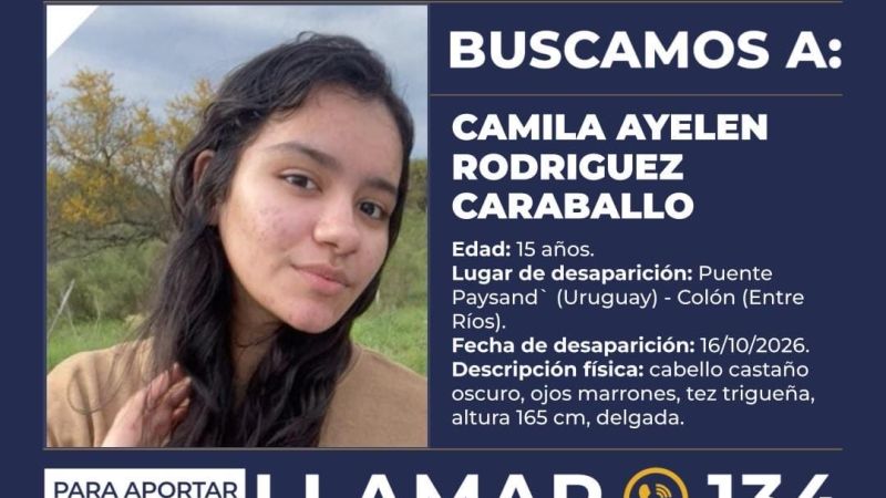 Alerta Sofía por la desaparición de Camila Ayelén Rodríguez Carballo: intensa búsqueda binacional entre Argentina y Uruguay