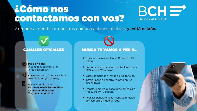 El Banco del Chubut informa cómo reconocer los canales oficiales y prevenir fraudes digitales