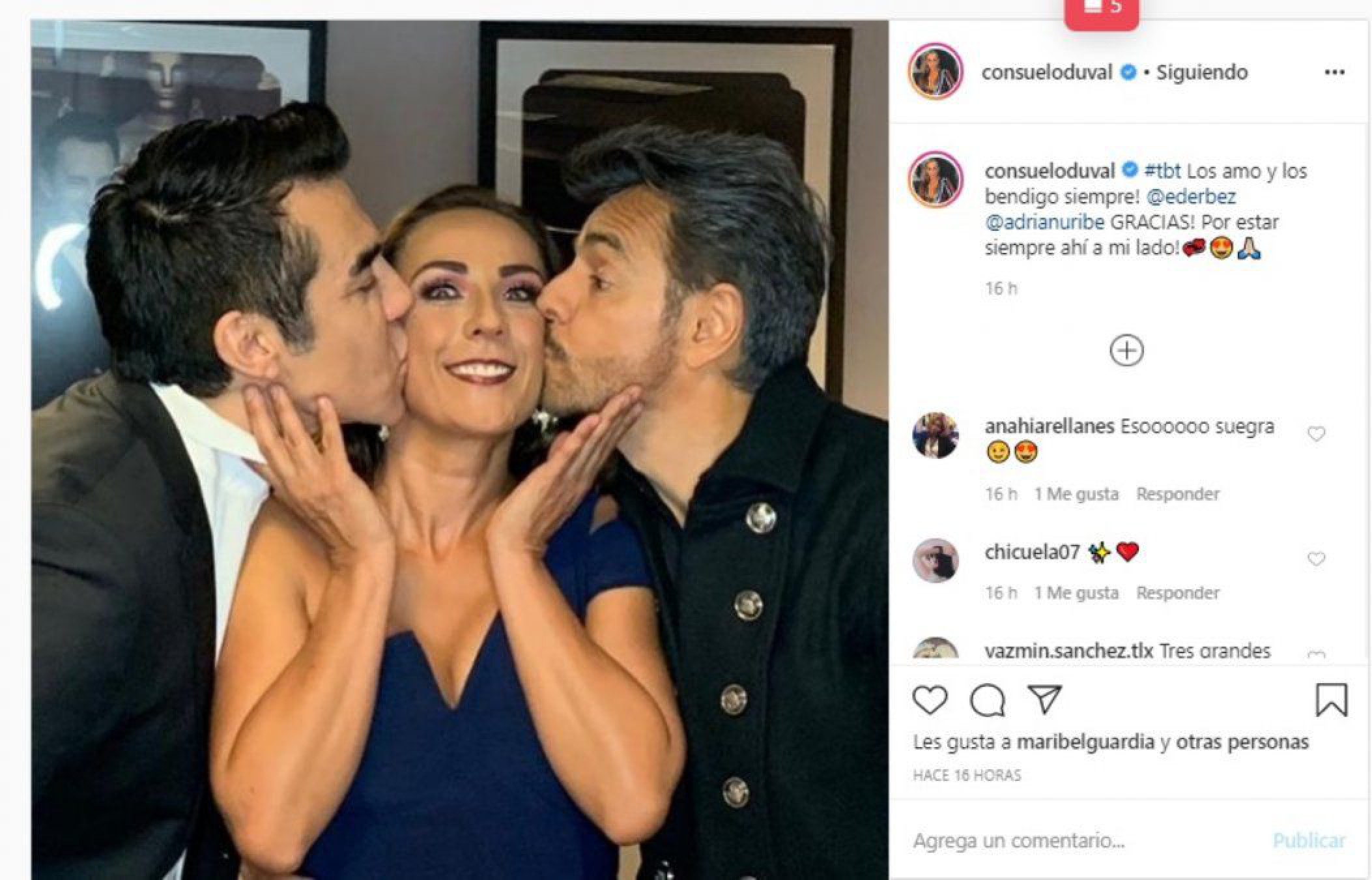 ¿Consuelo Duval se encuentra entre dos hombres?