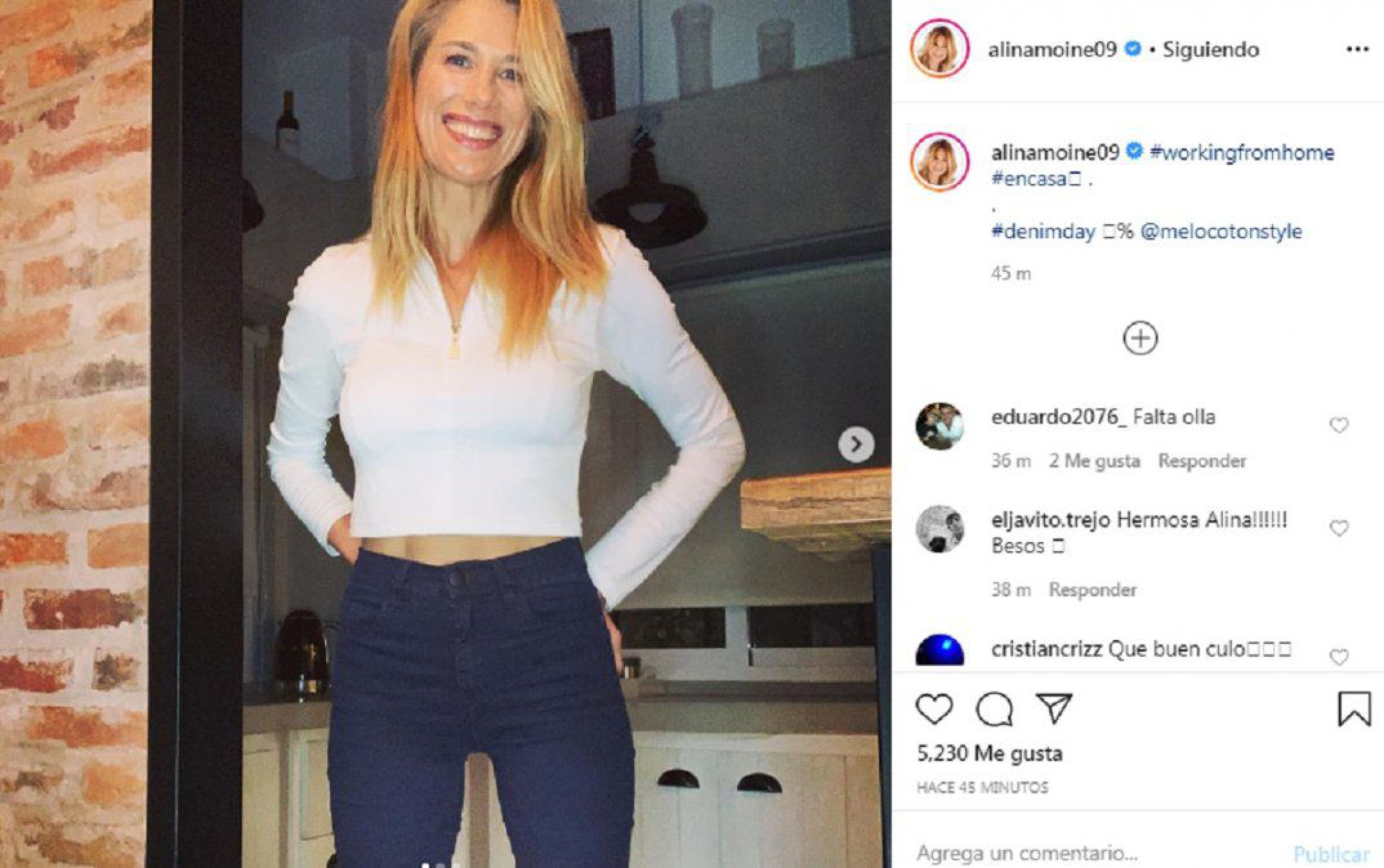 Alina Moine de espaldas y con un jean demasiado ajustado