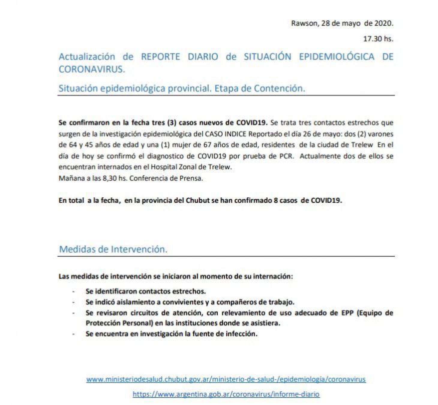 Coronavirus: Confirmaron tres casos más en Chubut