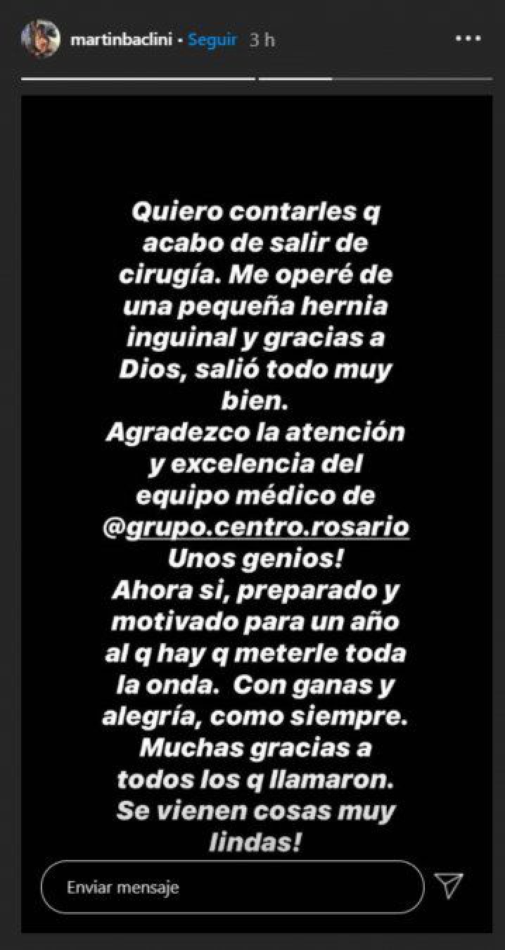 Martín Baclini finalmente fue operado tras el intento fallido donde abandonó la clínica