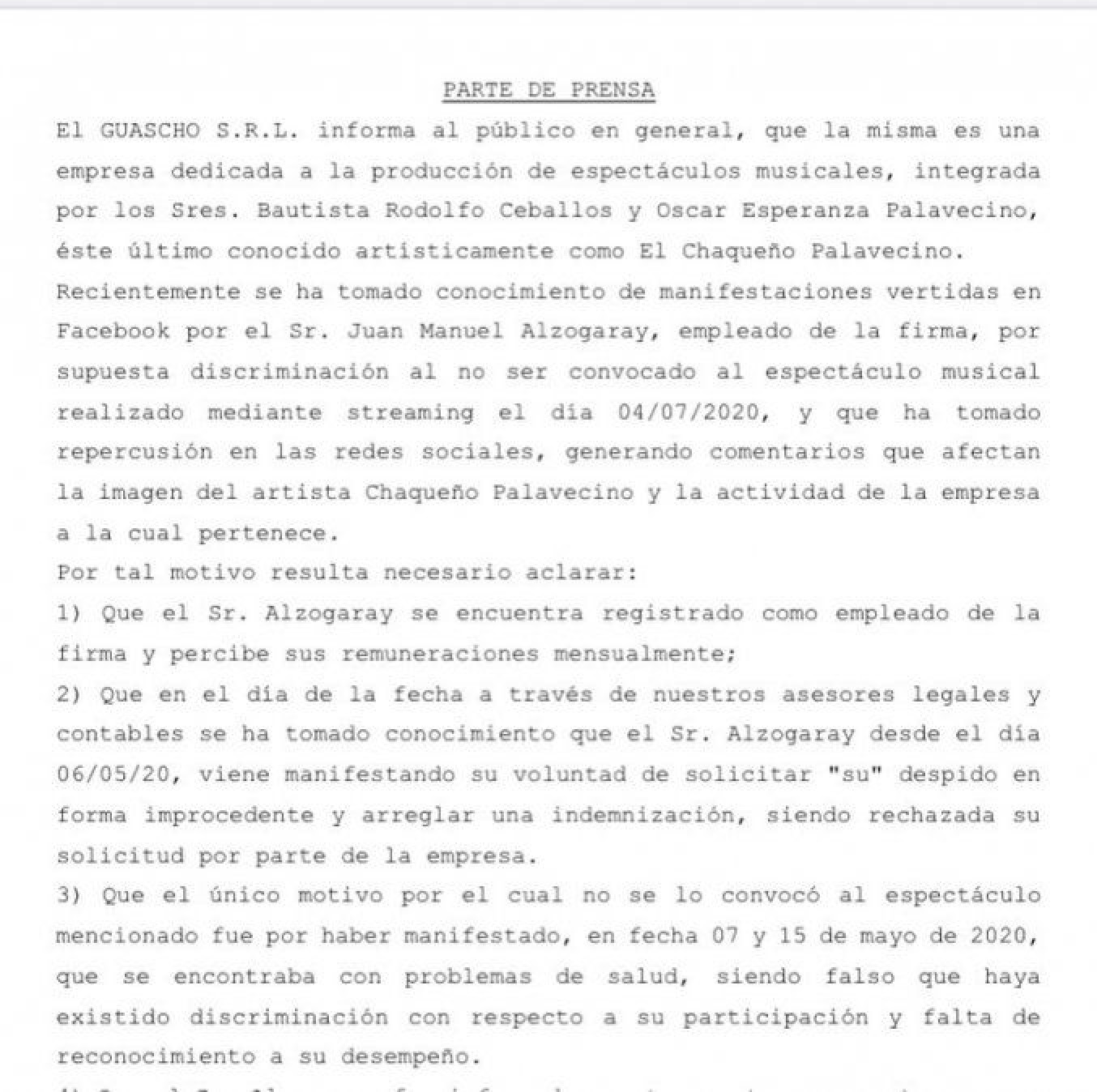 El Chaqueño Palavecino se defendió de las acusaciones: ”Los comentarios falsos del Sr. Alzogaray han provocado dolor”
