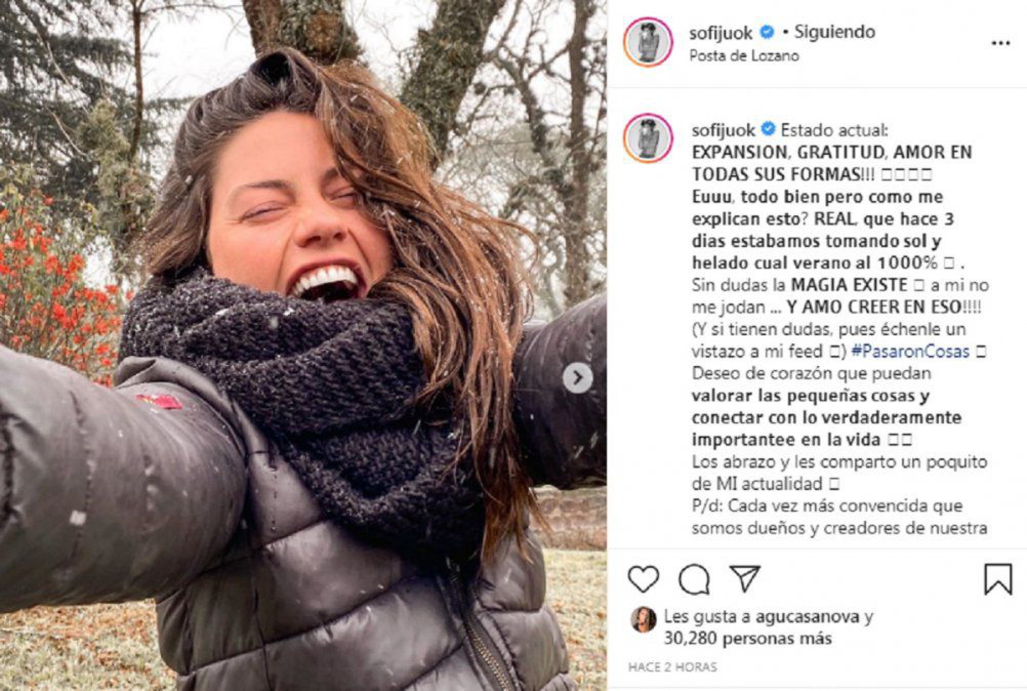 Jujuy Jiménez disfruta de la nevada en su provincia natal: “Sin dudas la magia existe”