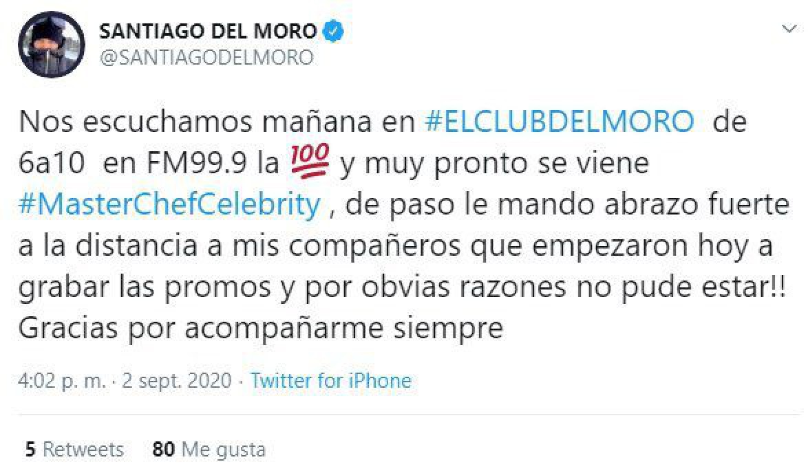 Santiago del Moro confirmó que tiene Coronavirus