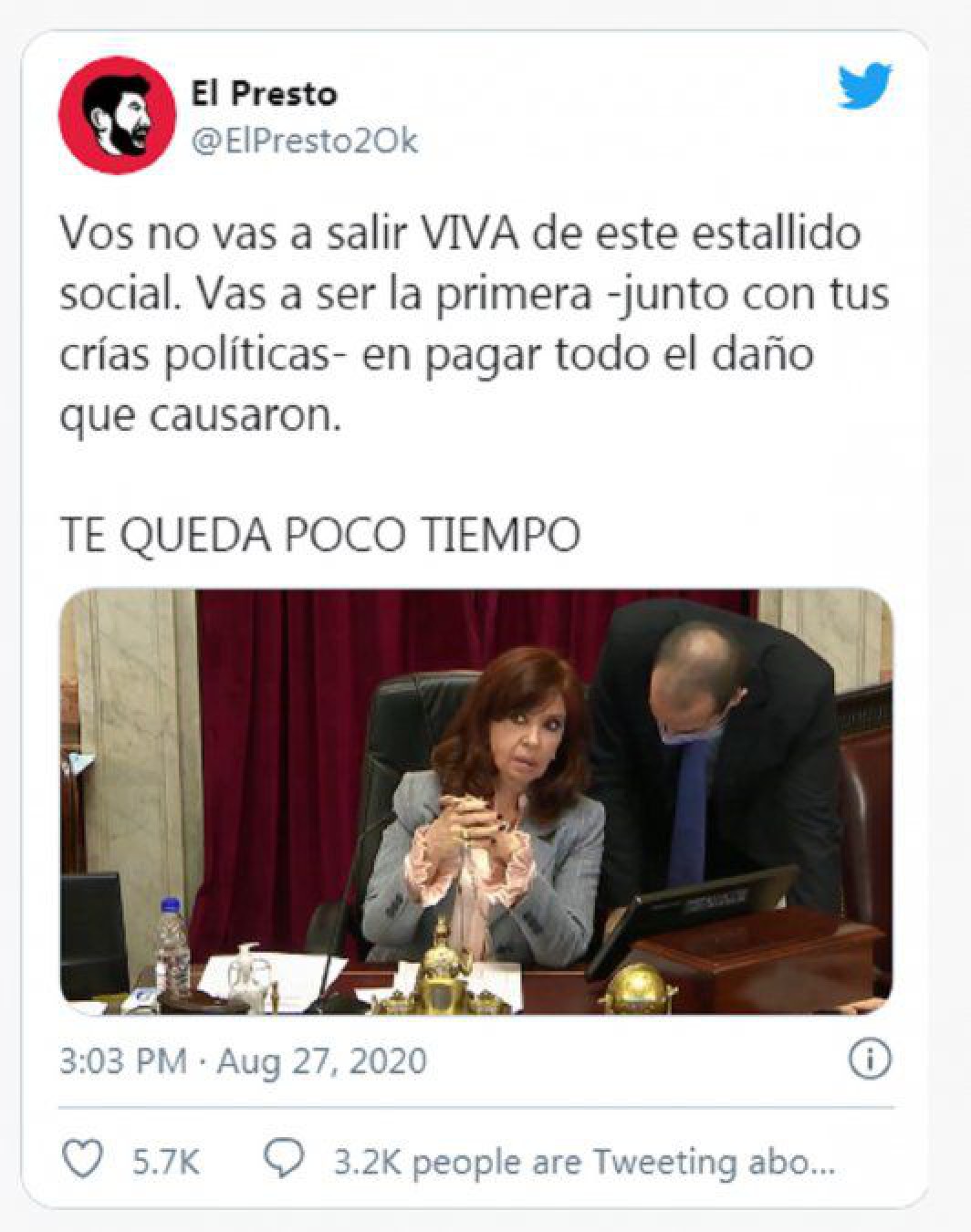 Detuvieron al influencer acusado de amenazar de muerte a Cristina Fernández vía Twitter