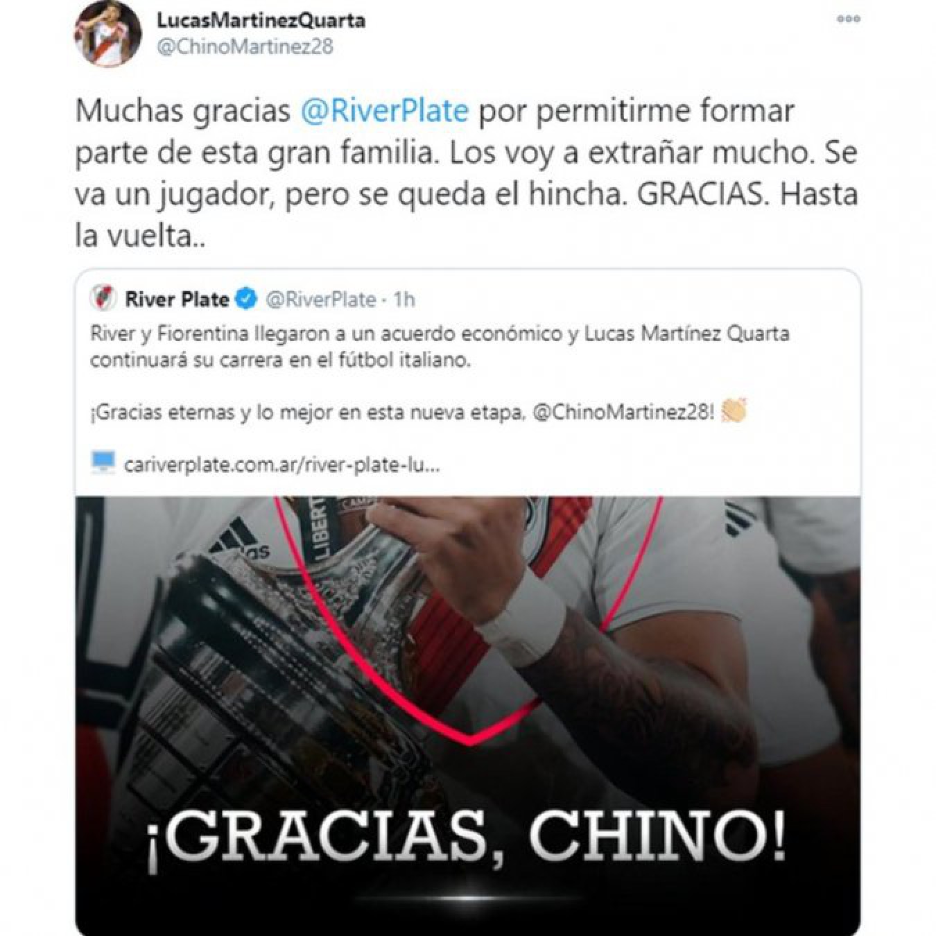 Martínez Quarta se despidió de River con un sentido mensaje