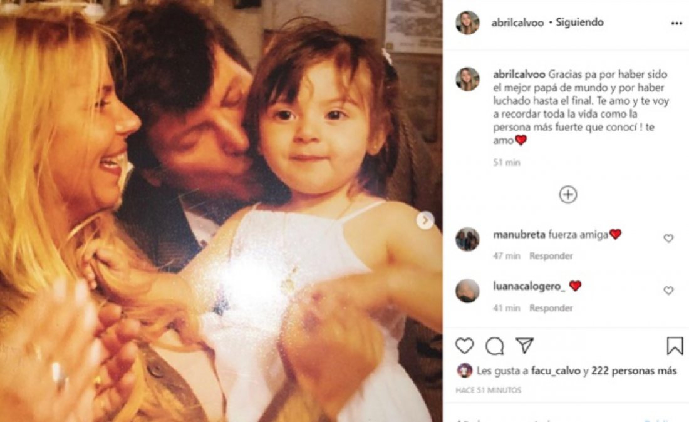 Las emotivas palabras de la hija de Carlos Calvo: “Gracias por ser el mejor papá del mundo”