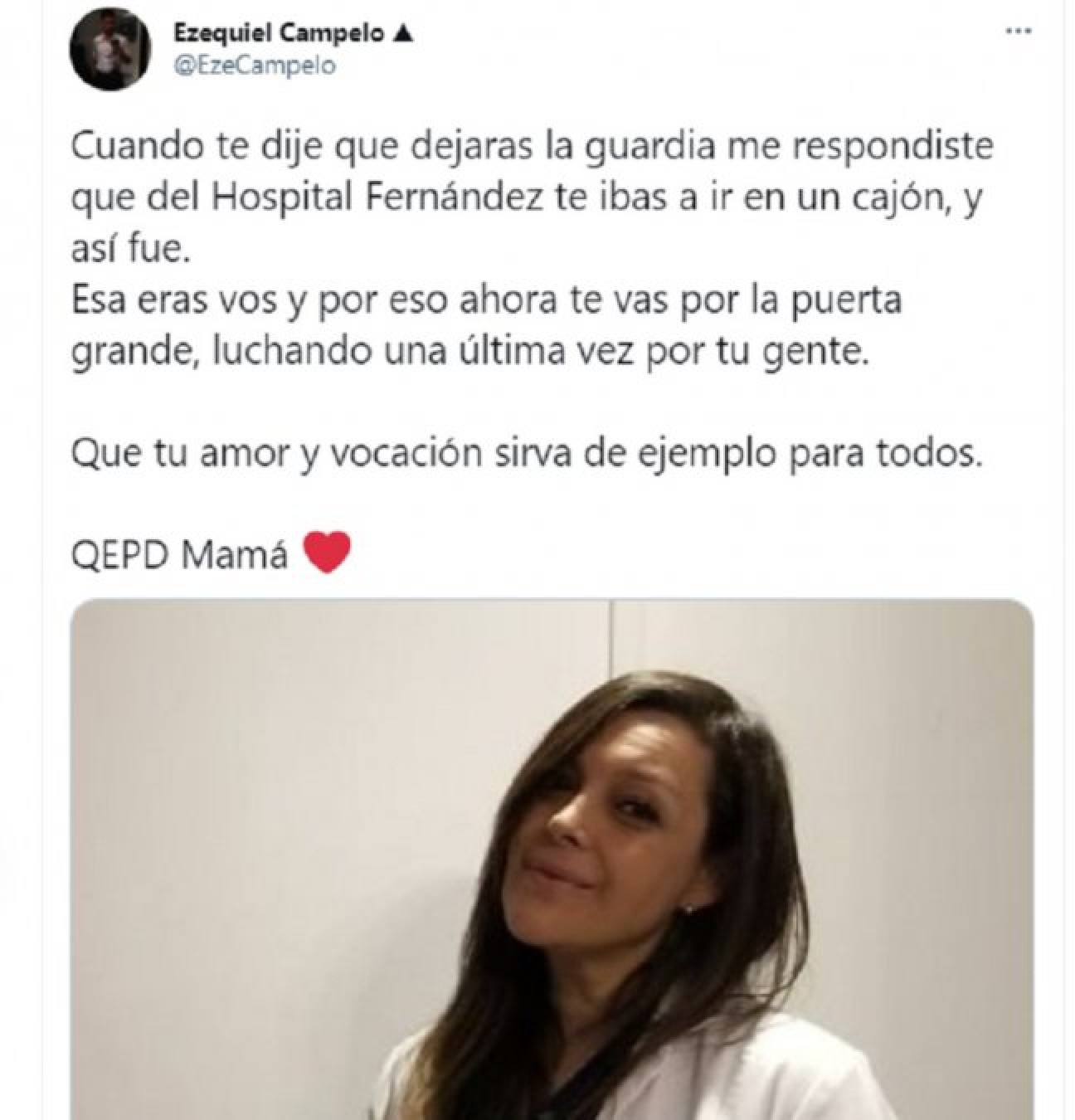 La emotiva despedida del hijo a la médica del Hospital Fernández que murió por coronavirus